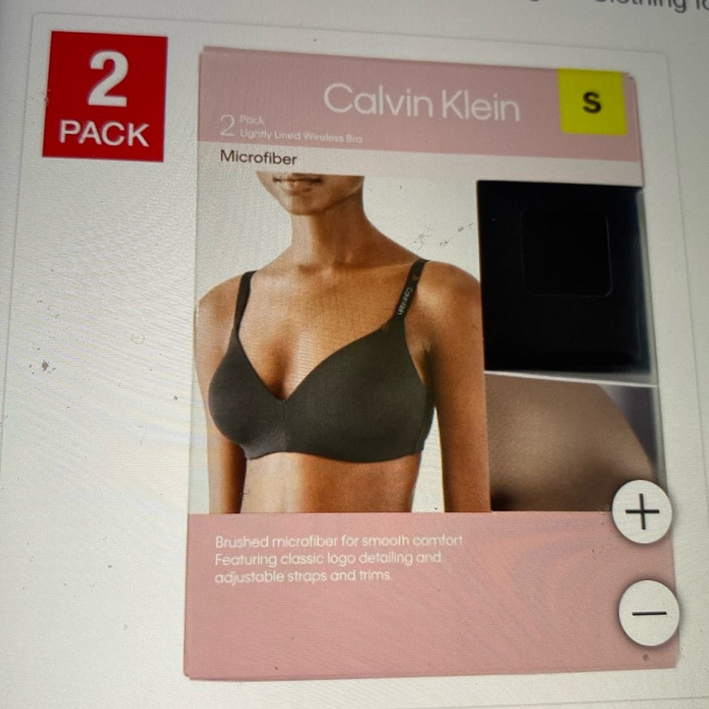 Calvin Klein Women's Wirefree Size Small Bra 2 Pk 
1 Blk, 1 Nude NIP